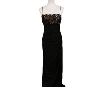 JS Boutique Elegant Black Gown w Lace Top & Spaghetti Straps